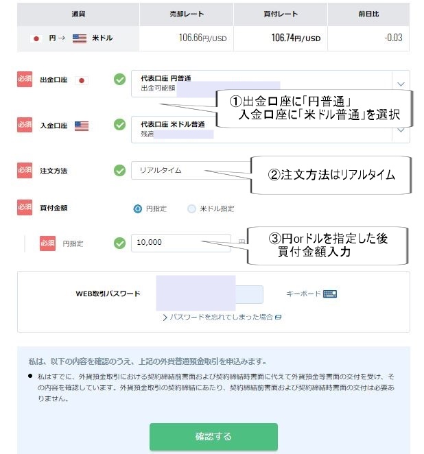 住信SBIネット銀行外貨購入手続き