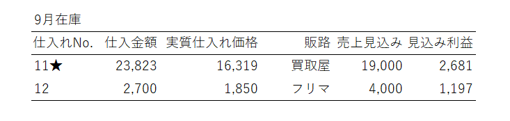 2020年9月楽天ポイントせどり在庫